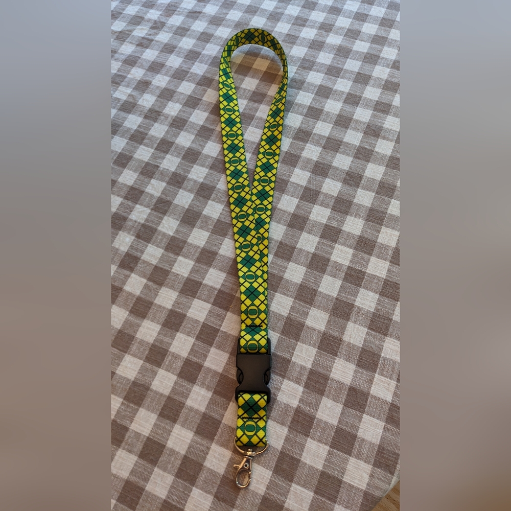 University Of Oregon Lanyard with Clip Oregon Ducks Plaid Green Yellow Plaid